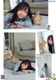 A collage of photos of a girl and a rabbit.